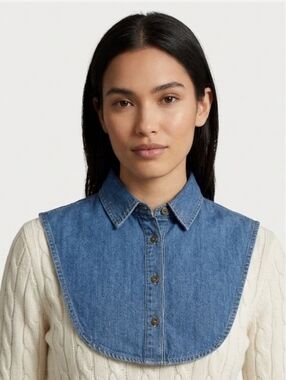 Set of 3 Button-Front Dickie Dickey Collars - Denim, White, Black